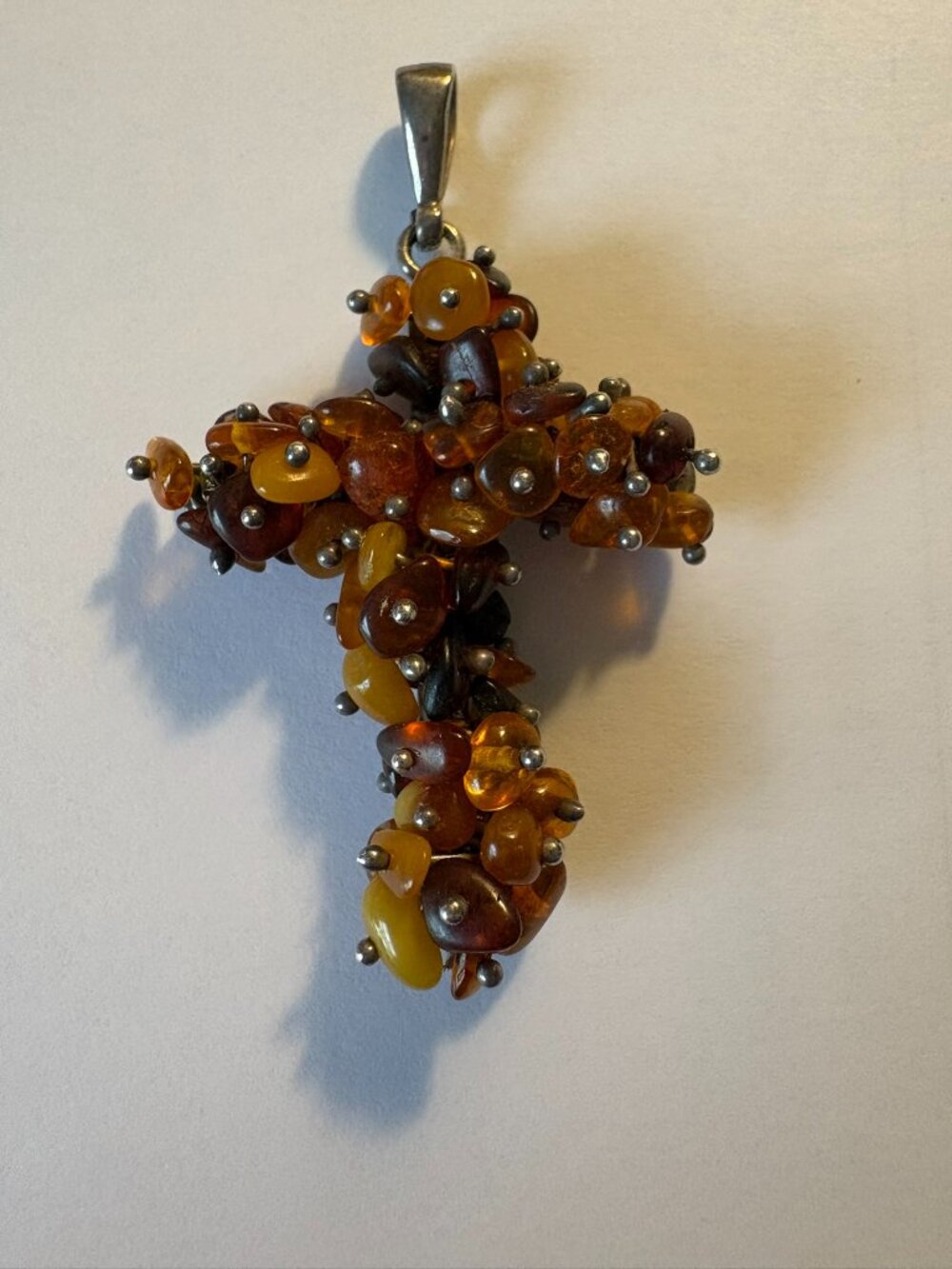 Amber and Sterling Silver Cross Pendant